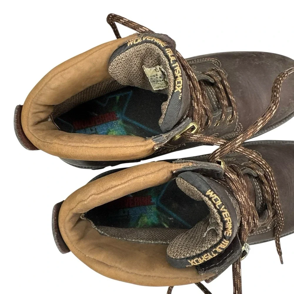 Wolverine Multishox Leather Work Boots 04428 Size 8.5‎ Brown Lace-Up Made In USA